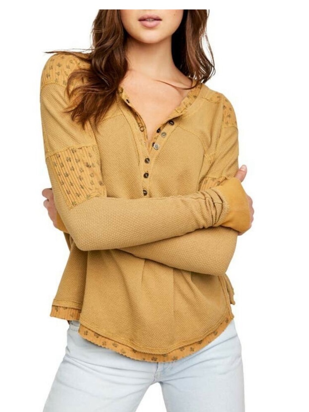Free People Heart to Heart Henley green women Top Golden Palm size s